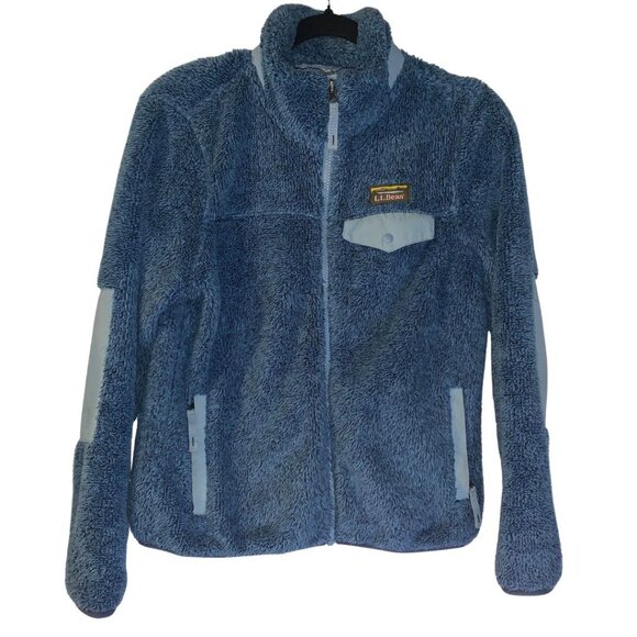 LL Bean Womens Hi-Pile Fleece Jacket Size XSP Blue Full Zip Snap Pocket Gorpcore - Picture 1 of 9